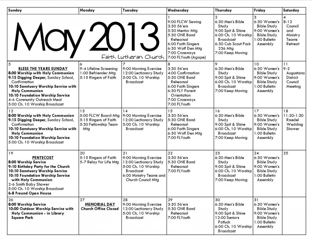 2013.5 May Calendar