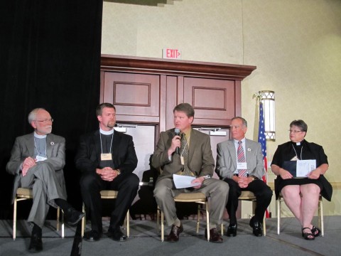 The Lutheran CORE panel. The participants were (from left) Rev. Paul Ulring, moderator, Rev. Steve Gjerde, main presenter, Rev. Scott Grorud, and Rev. Mark Chavez and Rev. Beth Schlegel, who all responded to Gjerde.