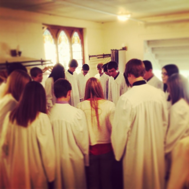 Confirmands from Faith praying together in October 2013.